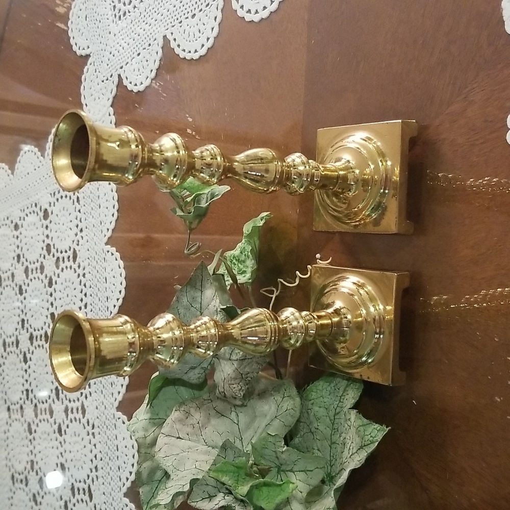 Republic of China marked Vintage 8 in tall Brass Candle Sticks